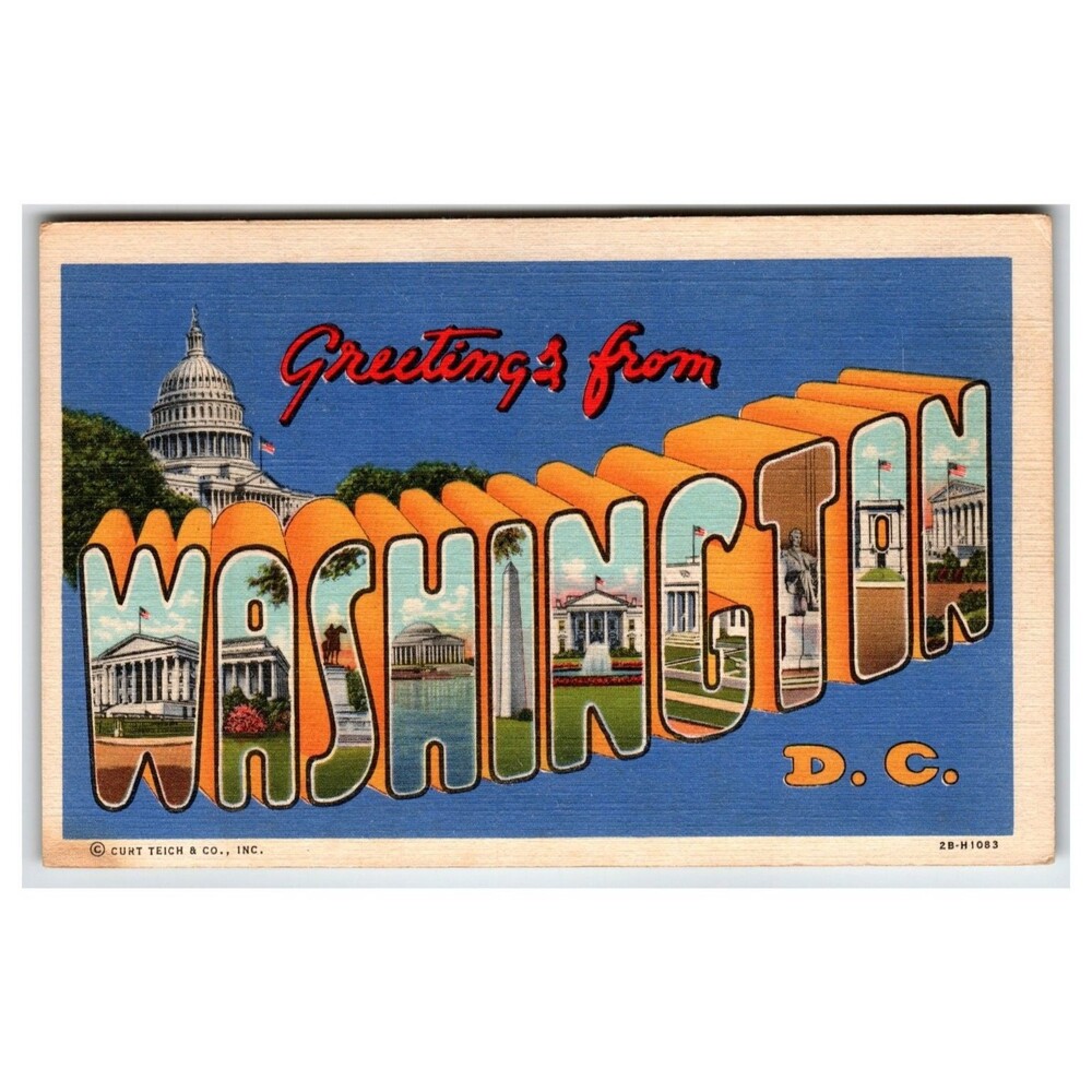 Greetings from Washington D.C. Linen Postcard - Curt Teich Art-Colortone